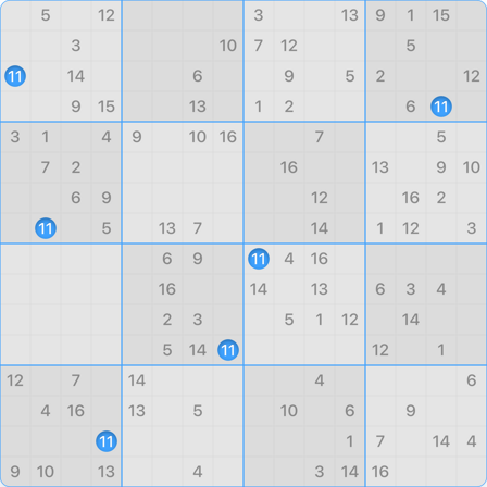 16x16 classic Sudoku puzzle