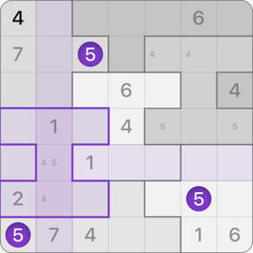 7x7 Jigsaw Sudoku solution step 4