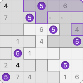 7x7 Jigsaw Sudoku solution step 5