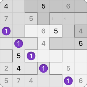 7x7 Jigsaw Sudoku solution step 6