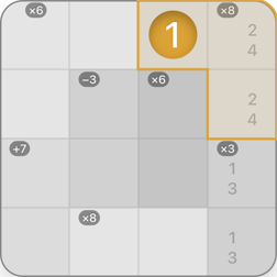 4x4 Kendoku puzzle solving step 4