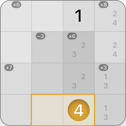 4x4 Kendoku puzzle solving step 6