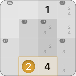 4x4 Kendoku puzzle solving step 7