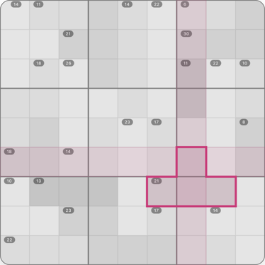 A 9x9 Killer Sudoku puzzle