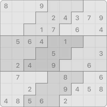 9x9 Stair Steps Sudoku puzzle solving guide initial board