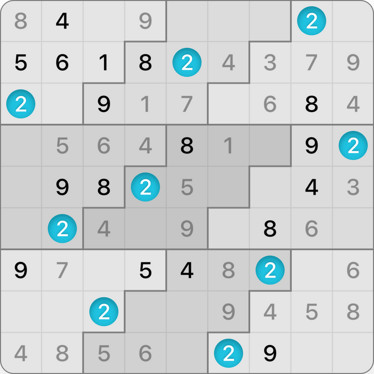 9x9 Stair Steps Sudoku puzzle solving guide step 10.2