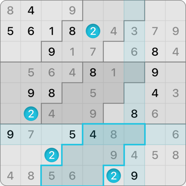 9x9 Stair Steps Sudoku puzzle solving guide step 10.1