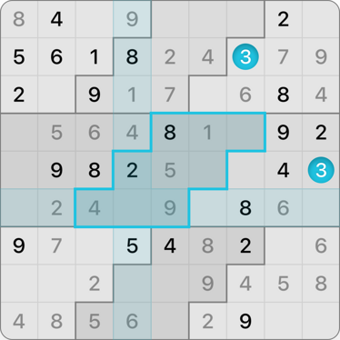 9x9 Stair Steps Sudoku puzzle solving guide step 11.1