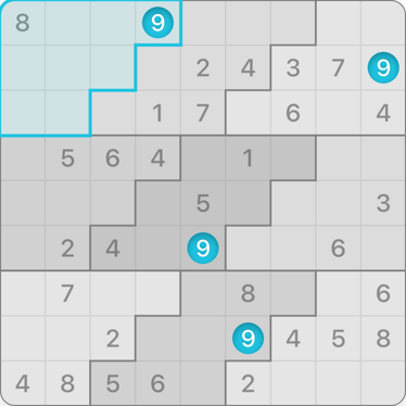 9x9 Stair Steps Sudoku puzzle solving guide step 2
