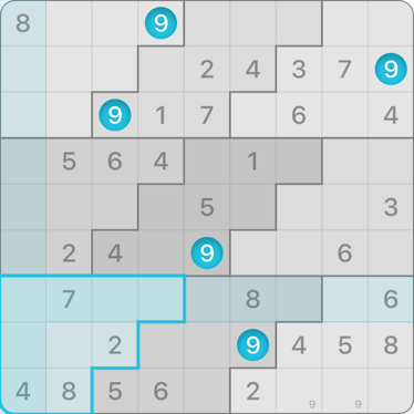 9x9 Stair Steps Sudoku puzzle solving guide step 3