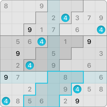 9x9 Stair Steps Sudoku puzzle solving guide step 5.1
