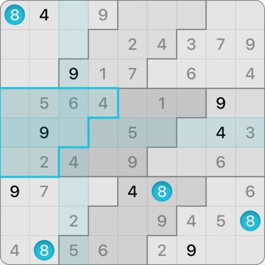 9x9 Stair Steps Sudoku puzzle solving guide step 7