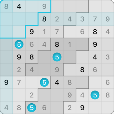 9x9 Stair Steps Sudoku puzzle solving guide step 8