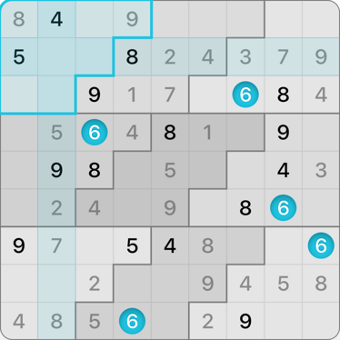 9x9 Stair Steps Sudoku puzzle solving guide step 9