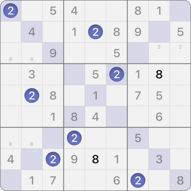 9x9 X Sudoku puzzle solving guide step 4.1