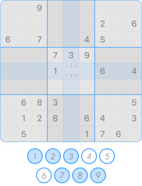 Notes on the Sudoku board and the buttons